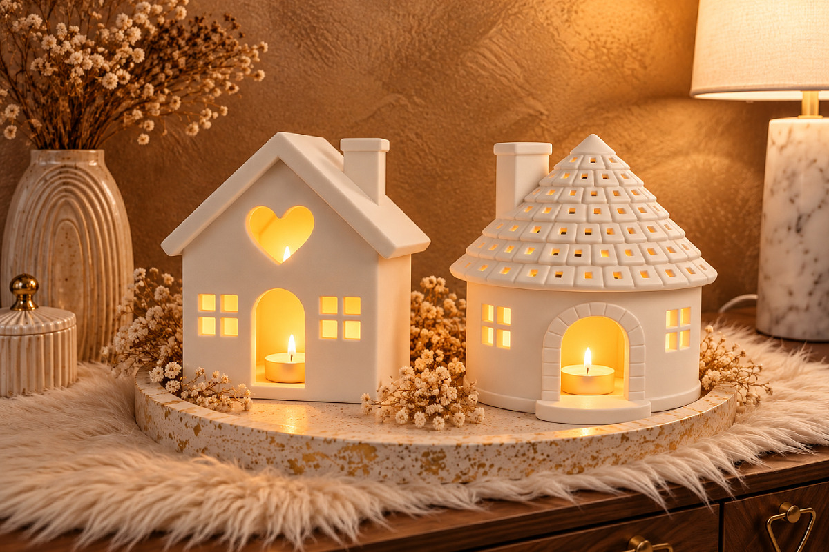 3D Ceramic Tea Light Houses STL, a Scene 3D Model by Layerology (Photo 1 of 4)