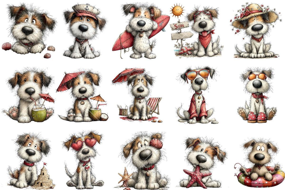 Whimsical Summer Beach Dog Clipart, an Illustration by OK Design (Photo 3 of 6)