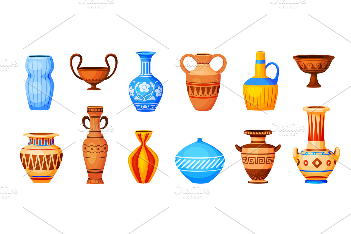 Cartoon ceramic vases. Clay pottery, an Illustration by Stock-Smart-Start