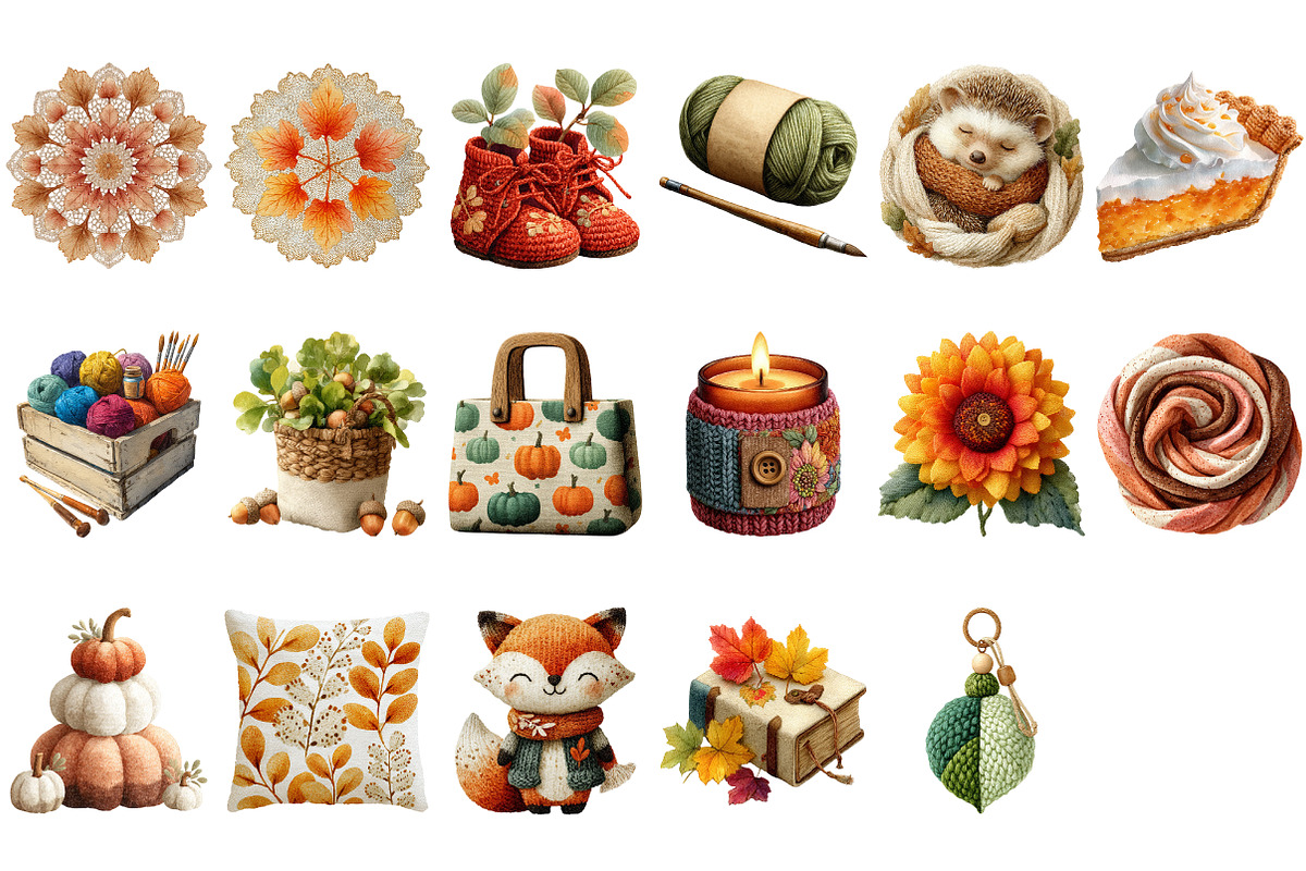 Watercolor Crochet Autumn Clipart, an Illustration by Craft Nest (Photo 2 of 4)
