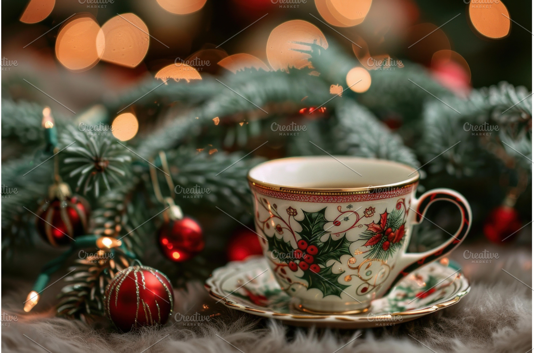 Festive holiday teacup and christmas, a Holiday Photo by Ylivdesign