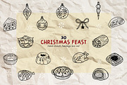 Christmas Feast Line Art Clipart, a Food Illustration by Blumensdiary (Thumbnail 1 of 6)