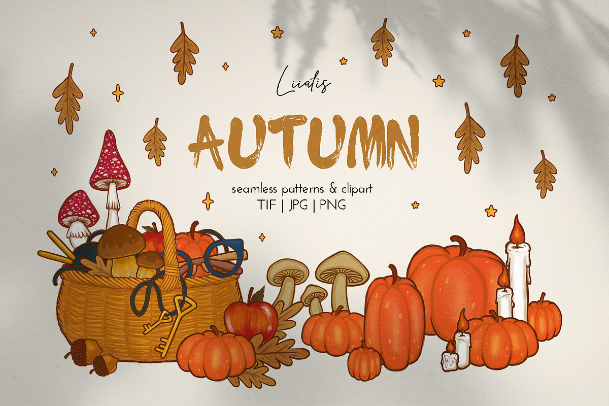 Autumn - seamless pattern & clipart, a Seasonal Illustration by Liiafis (Photo 1 of 13)