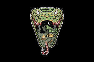 snake head with mountain view, an Animal Illustration by gunaonedesign