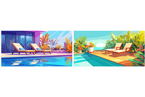 swimming pool background set. sun, an Illustration by Stock-Smart-Start