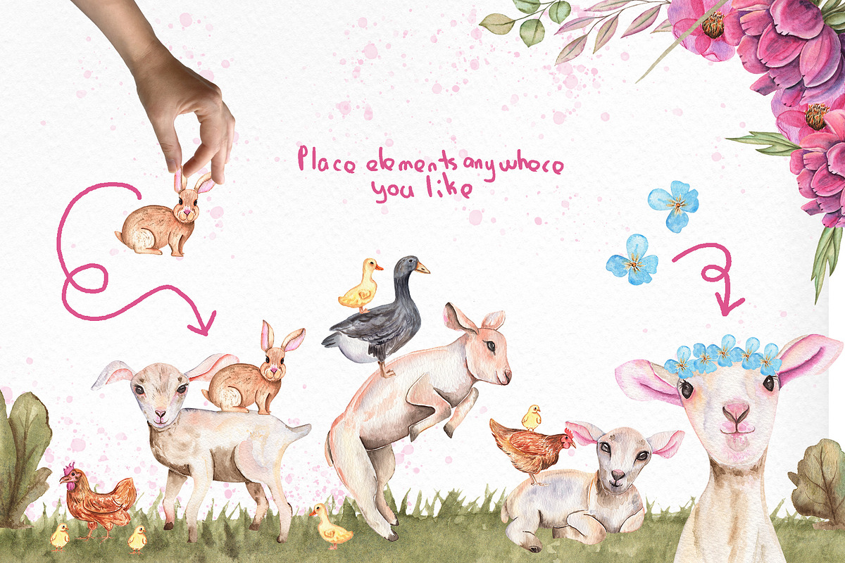 Watercolor Day with little Lambs, an Illustration by TanataDesign (Photo 7 of 11)