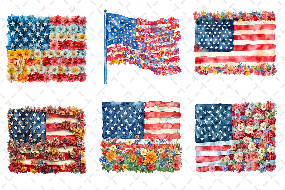 Floral American Flag Clipart, an Illustration by Dream Creation (Photo 5 of 6)