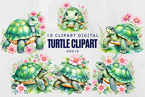 10 Turtle Cliparts Digital Printable