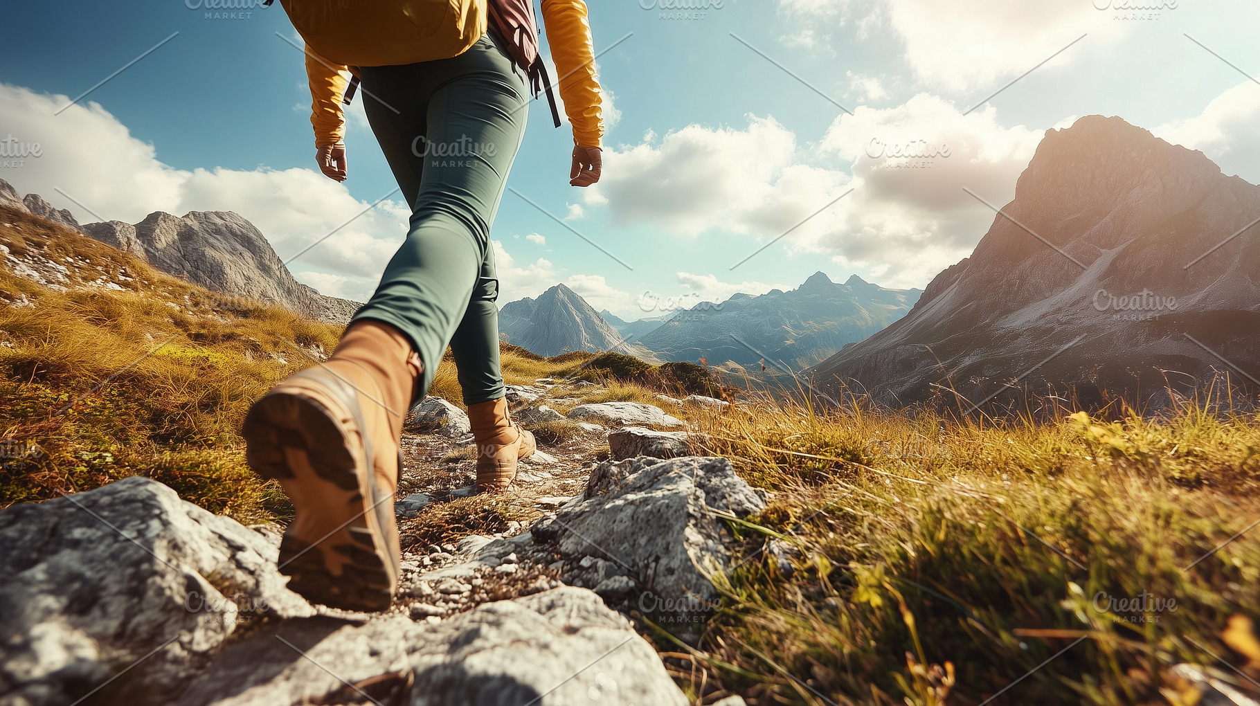 Hiker walks in sunny mountains, a Sports & Recreation Photo by MistyDay
