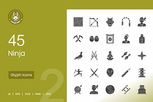 45 Ninja Glyph Icons, an Icon by IconBunny