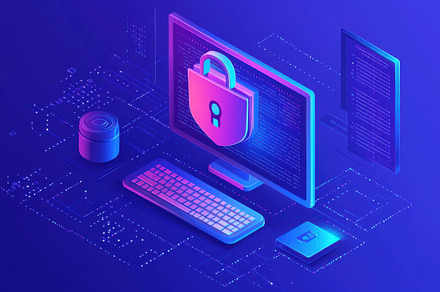 Secure digital network: A padlock ic, a Background Photo by Pixeness