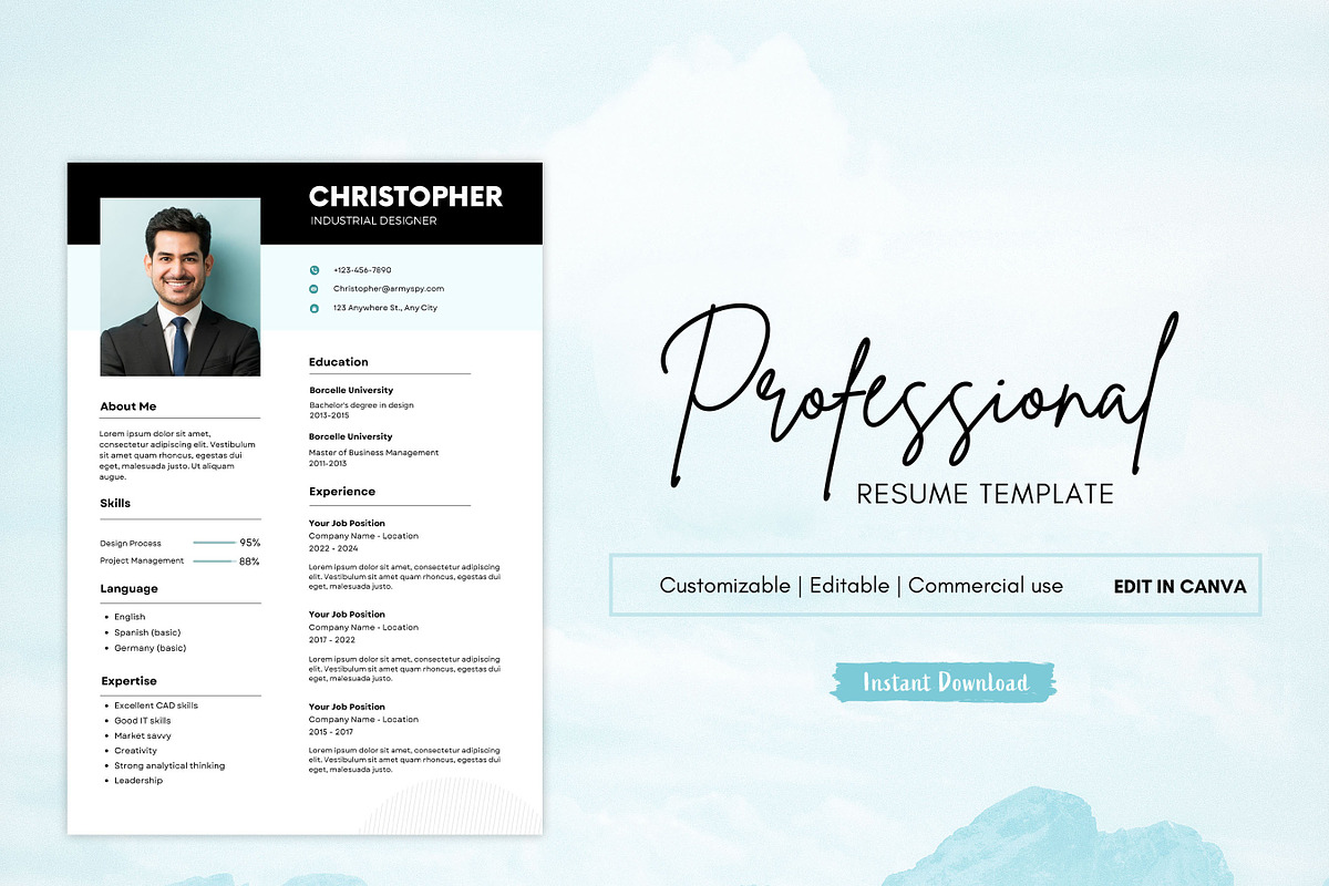 Simple Resume Template, CV Template, a Resume Template by BrushstrokeArtGB (Photo 1 of 5)