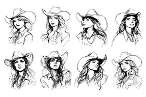Sketch style cowgirl portraits, an Object Illustration by Valerie Bodnar