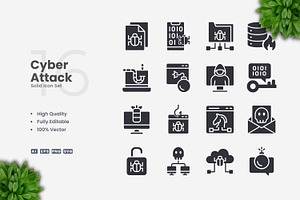 Cyber Attack Solid Icons, an Icon by Upnowgraphic