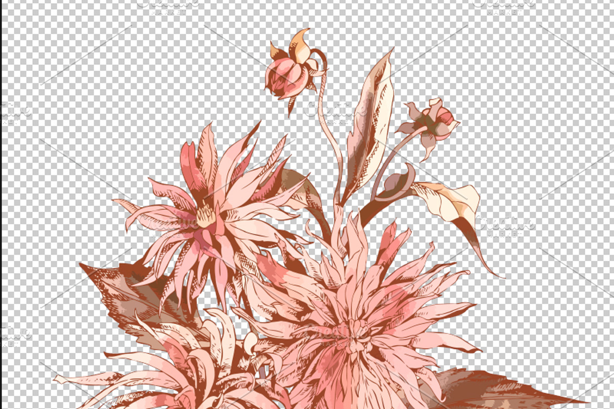 Vintage Dahlias Set, a Pattern Graphic by Marina Grau (Photo 2 of 5)