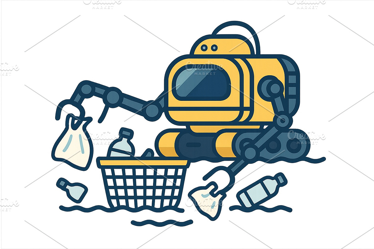 Robotic cleaner collects plastic, an Animal Illustration by ZinetroN