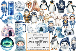 Watercolor Arctic World Clipart, a Seasonal Illustration by Design Market
