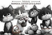 Whimsical Easter Cats Clipart, an Illustration by designcity5 (Thumbnail 1 of 5)