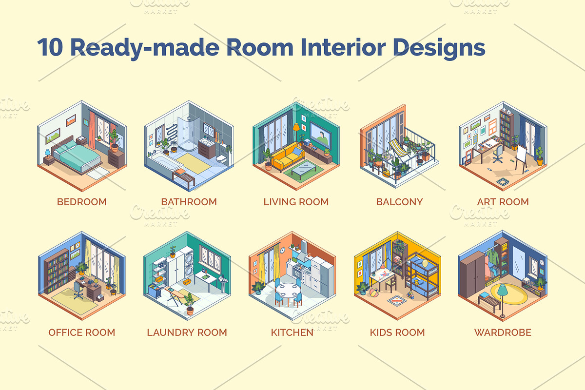 Room Interior 3d Isometric View, an Object Graphic by 35lab (Photo 2 of 7)