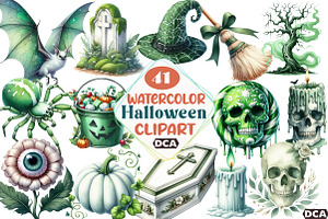 Green & White Halloween Clipart, an Illustration by DreamCafeArt