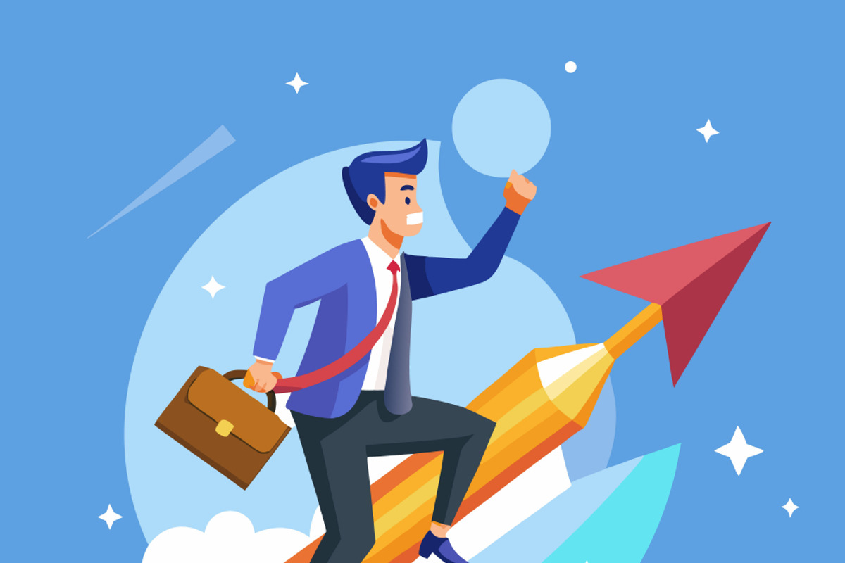 Businessman riding pencil rocket, a Person Illustration by SouravDesign (Photo 3 of 3)