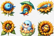 Funny Bird & Sunflower Clipart, an Illustration by Black Bird Studio (Thumbnail 3 of 4)