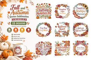 Fall Quotes Sublimation Bundle, a Seasonal Illustration by Actual Pixel