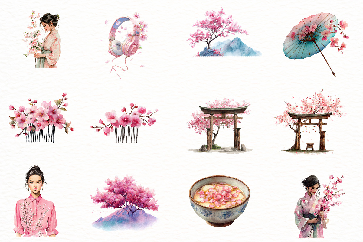 Watercolor Japanese Summer Clipart, an Illustration by Designworld (Photo 4 of 4)
