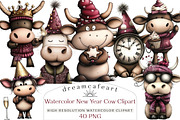 Watercolor New Year Cow Clipart, an Illustration by DreamCafeArt (Thumbnail 1 of 6)