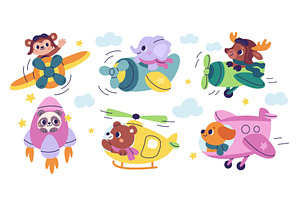 Funny animals in toy air transport, a Transportation Illustration by YummyBuum