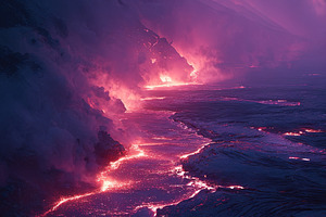 Fiery molten lava streams down a dark volcanic slope, illuminati, an Animal Photo by Ales Munt