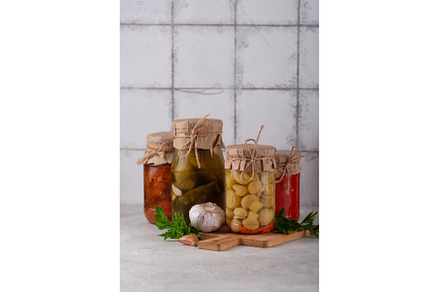 Pickled vegetables in glass jars., a Food & Drink Photo by Yulia Furman