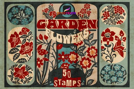 Garden flower stamps Procreate, a Brush Add-On by TheWhiteCatLab