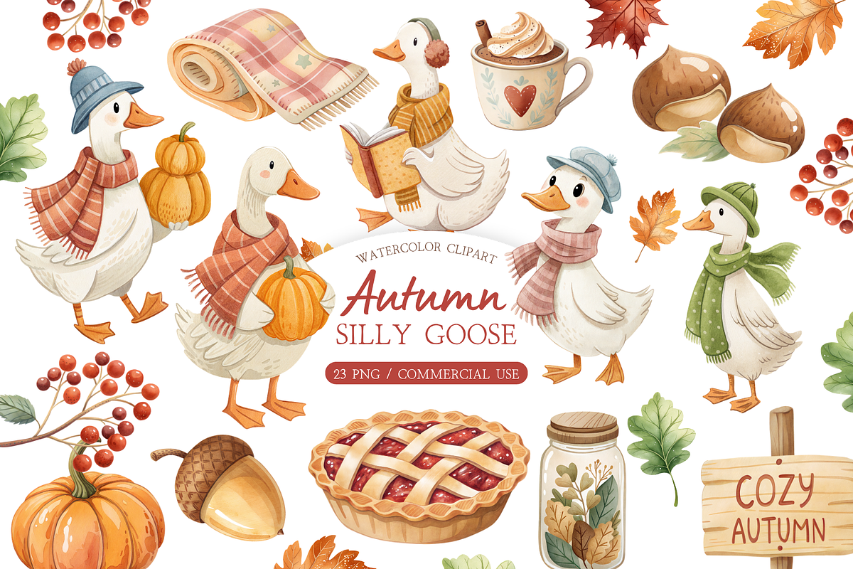 Watercolor Fall Goose Clipart Bundle, an Animal Illustration by MockupWizard (Photo 1 of 4)