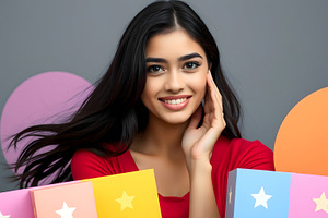 Smiling Woman with Colorful Gift Box, a Beauty & Fashion Photo by Stock Shape
