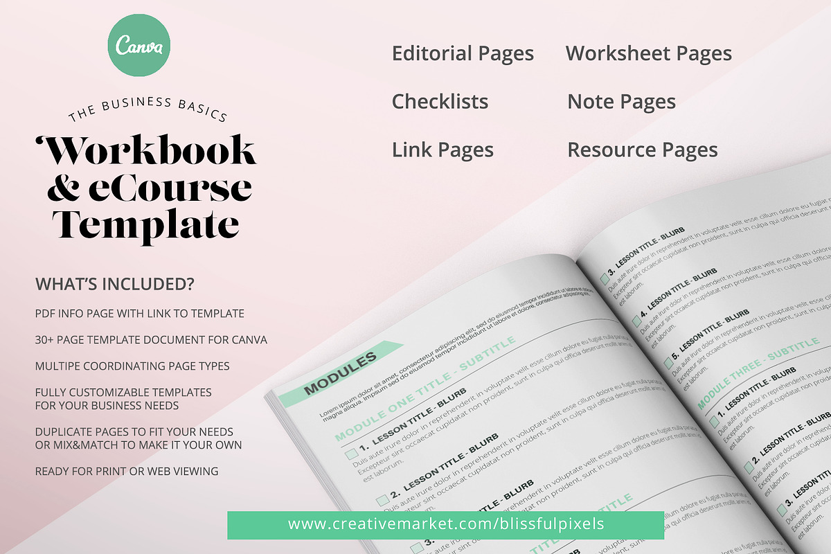 eCourse Workbook Template for Canva, a Magazine Template by Blissful Pixels (Photo 2 of 7)