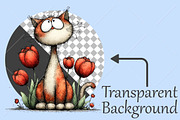 Whimsical Cat Tulips Drawing Clipart, a Seasonal Illustration by Canvas Craft (Thumbnail 2 of 10)