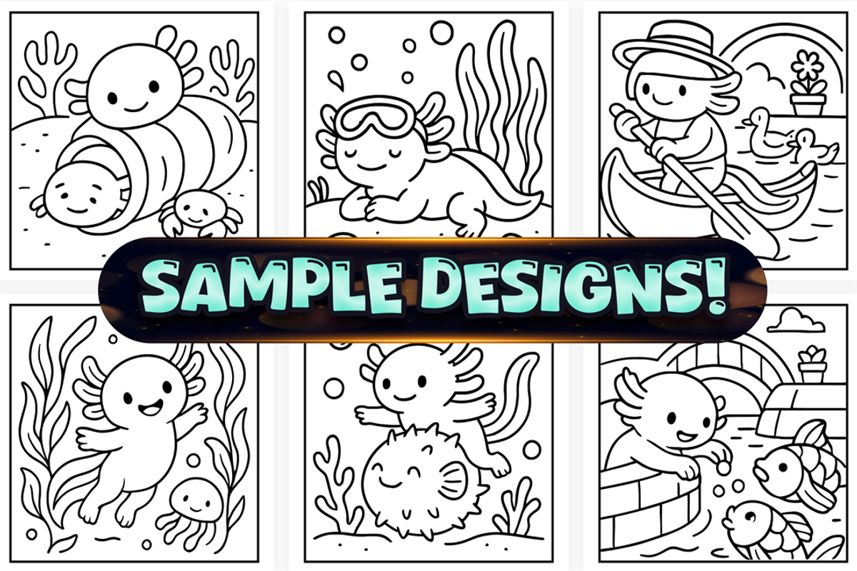 Bold and Easy Axolotl Coloring Pages, an Animal Illustration by Craftsbeefy (Photo 2 of 4)