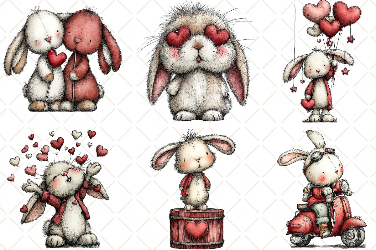 Whimsical Valentine Bunny Clipart, an Animal Illustration by Black Bird Studio (Photo 2 of 6)