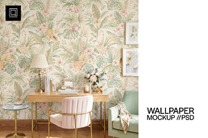 Home Office Wallpaper Mockup PSD