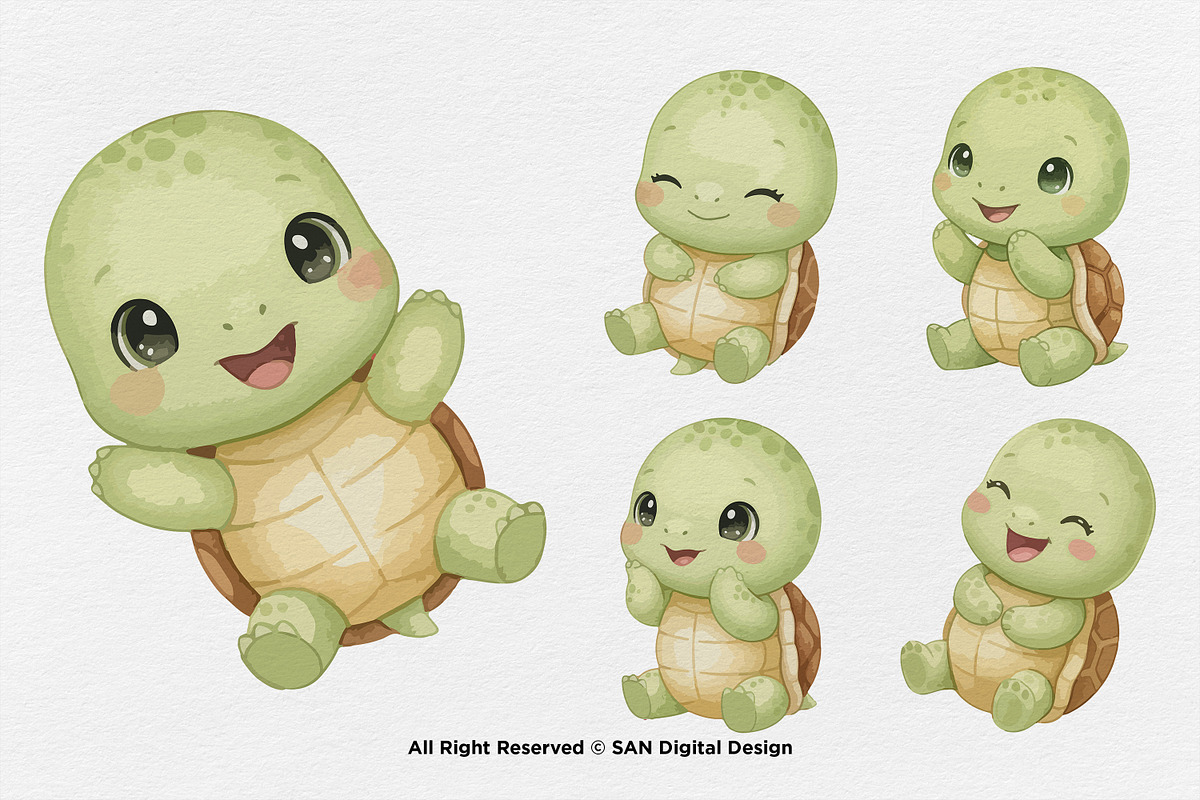 15 Bundle Watercolor Cute Turtle, an Animal Illustration by Morspective (Photo 5 of 8)