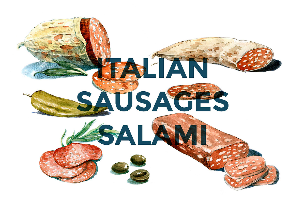 MEAT & SAUSAGES WATERCOLOR SET, a Food Illustration by wedraw (Photo 3 of 4)