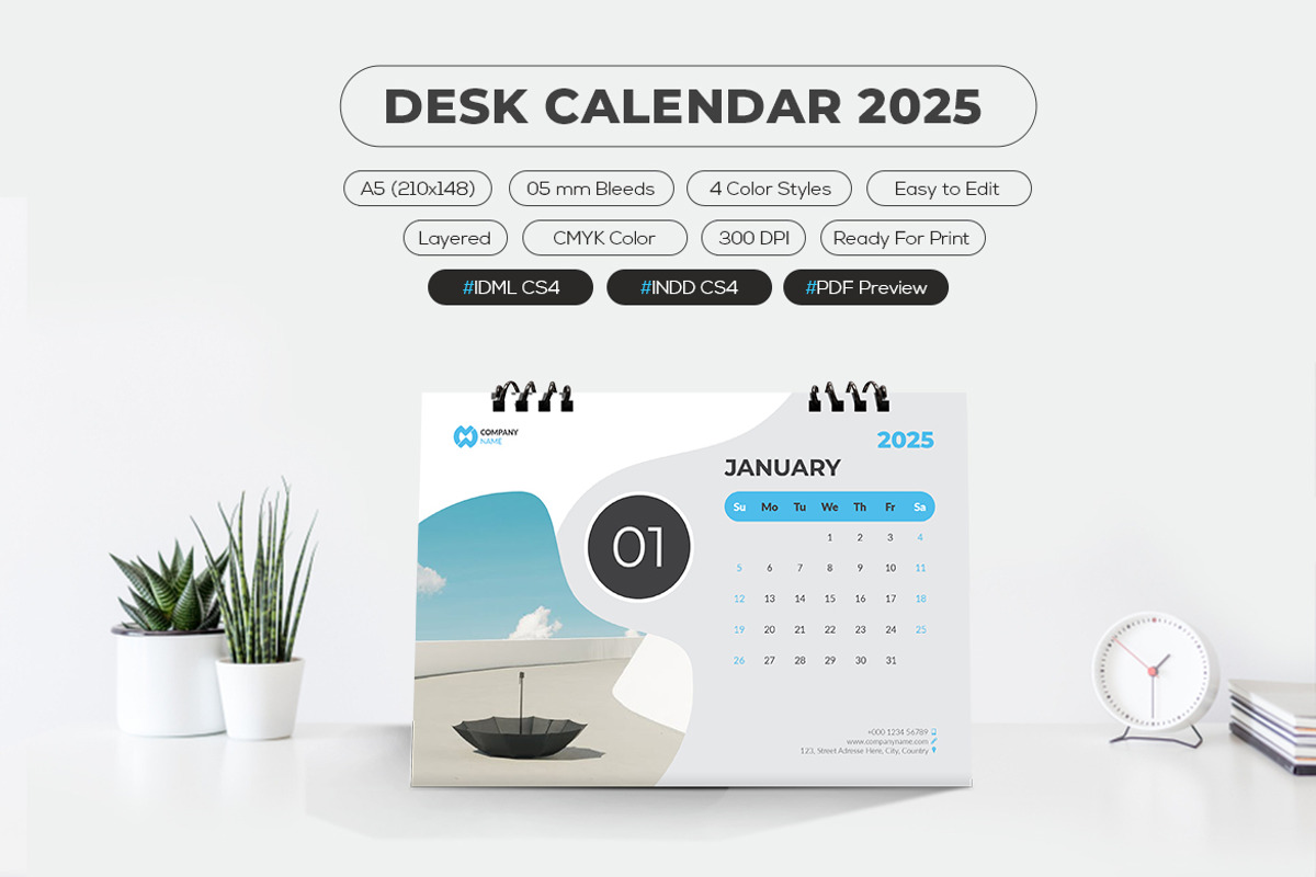 2025 Desk Calendar Template, a Stationery Template by MstArtwork (Photo 1 of 6)