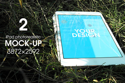 Mock-up laptop on the grass.