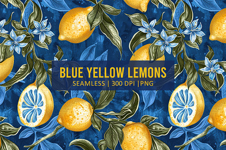 BLUE YELLOW LEMON Seamless Pattern, a Pattern Graphic by AYAKA Studio Co.