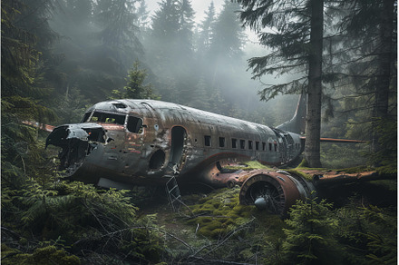 Abandoned plane wreck decaying in, a Transportation Photo by Ylivdesign