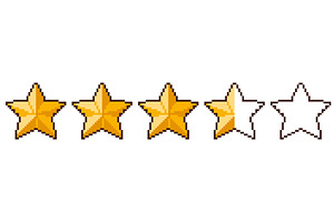 Pixel art rating stars. Five golden, an Object Illustration by winwin.art
