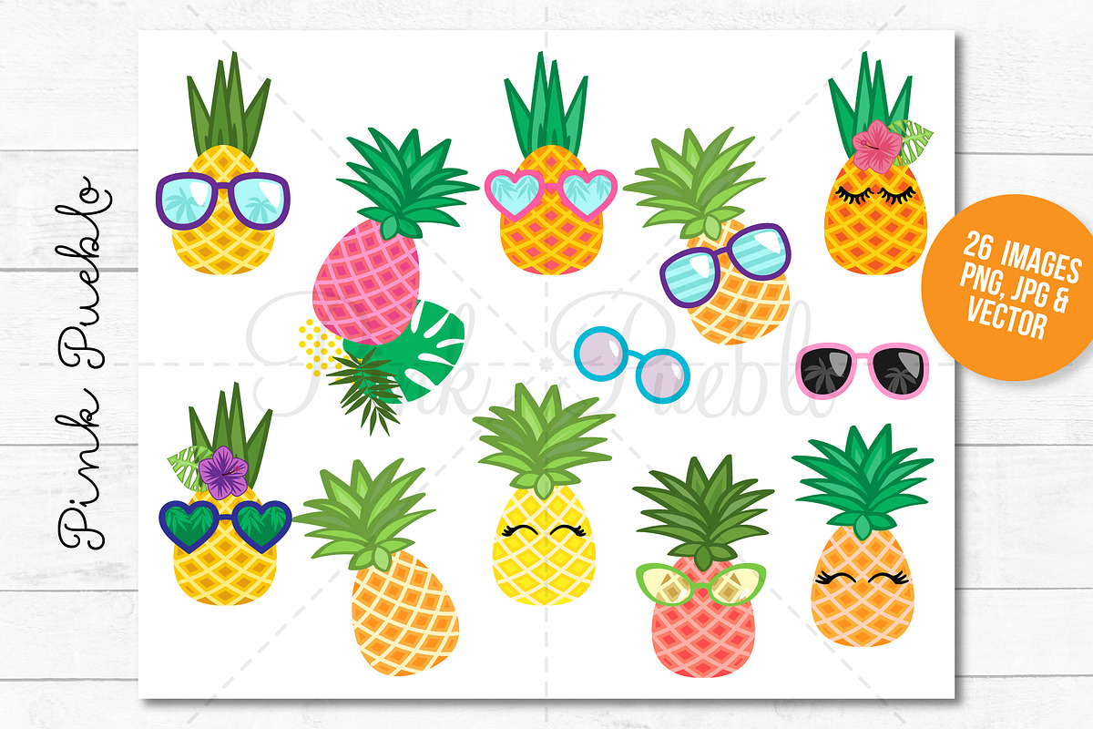 Pineapple Clipart and Vectors, a Decorative Illustration by PinkPueblo (Photo 2 of 4)