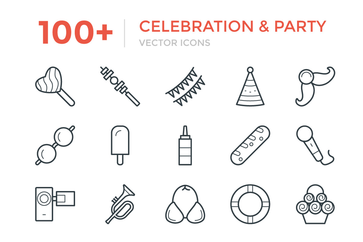 100+ Celebration and Party Icons, an Outline Icon by Vectors Market (Photo 1 of 3)
