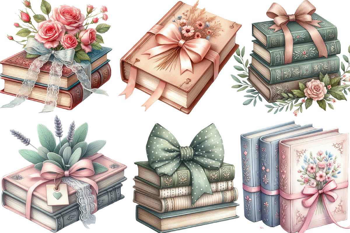 Sage Coquette Bow Book Stack Clipart, an Illustration by Designking (Photo 2 of 4)